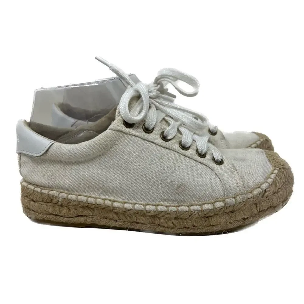 Soludos White Tan Lace Up Platform Espadrille Sneakers 6